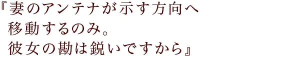 『妻のアンテナが示す方向へ移動するのみ。
彼女の勘は鋭いですから』