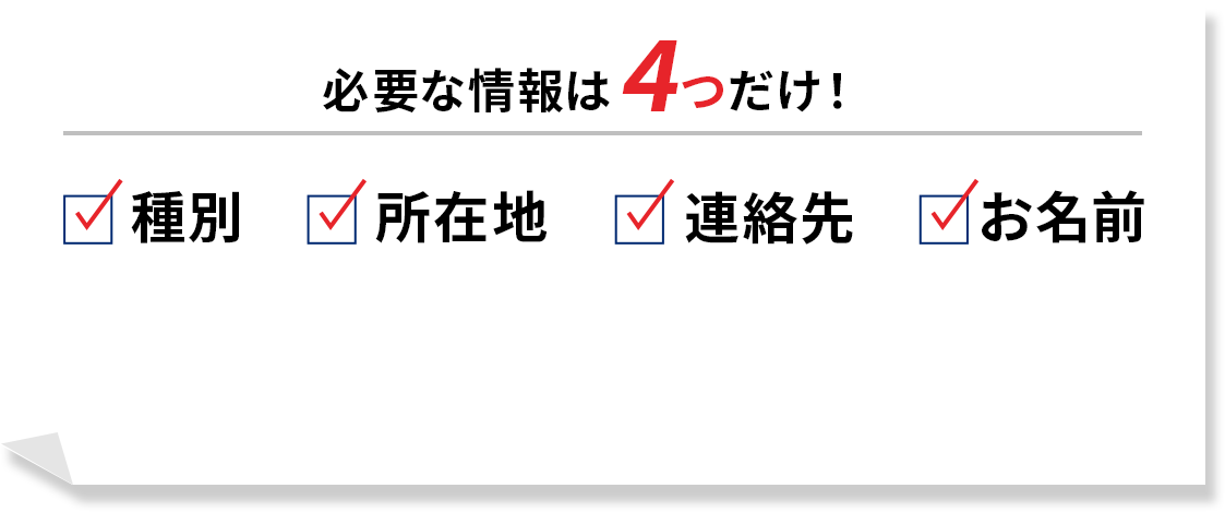 必要な情報は4つだけ！ 種別 所在地 連絡先 お名前