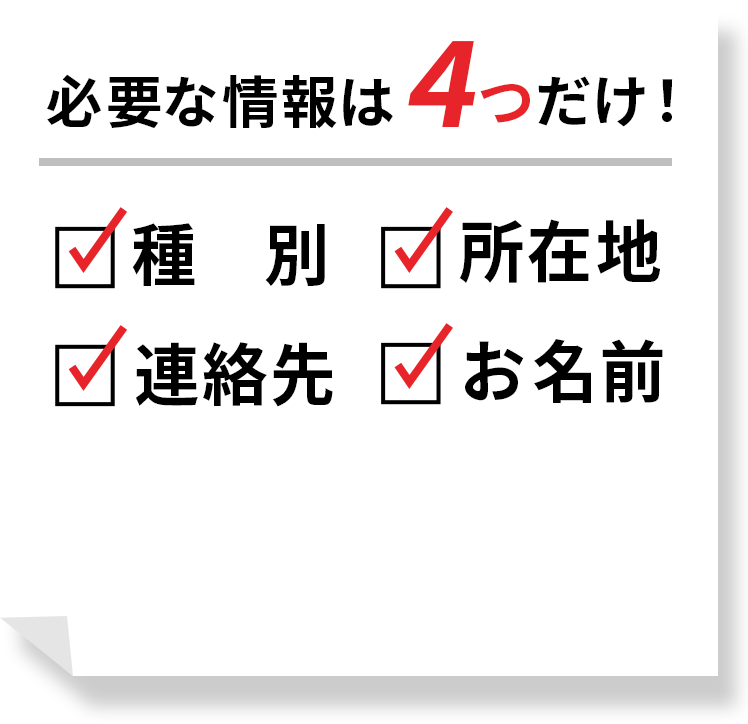 必要な情報は4つだけ！ 種別 所在地 連絡先 お名前