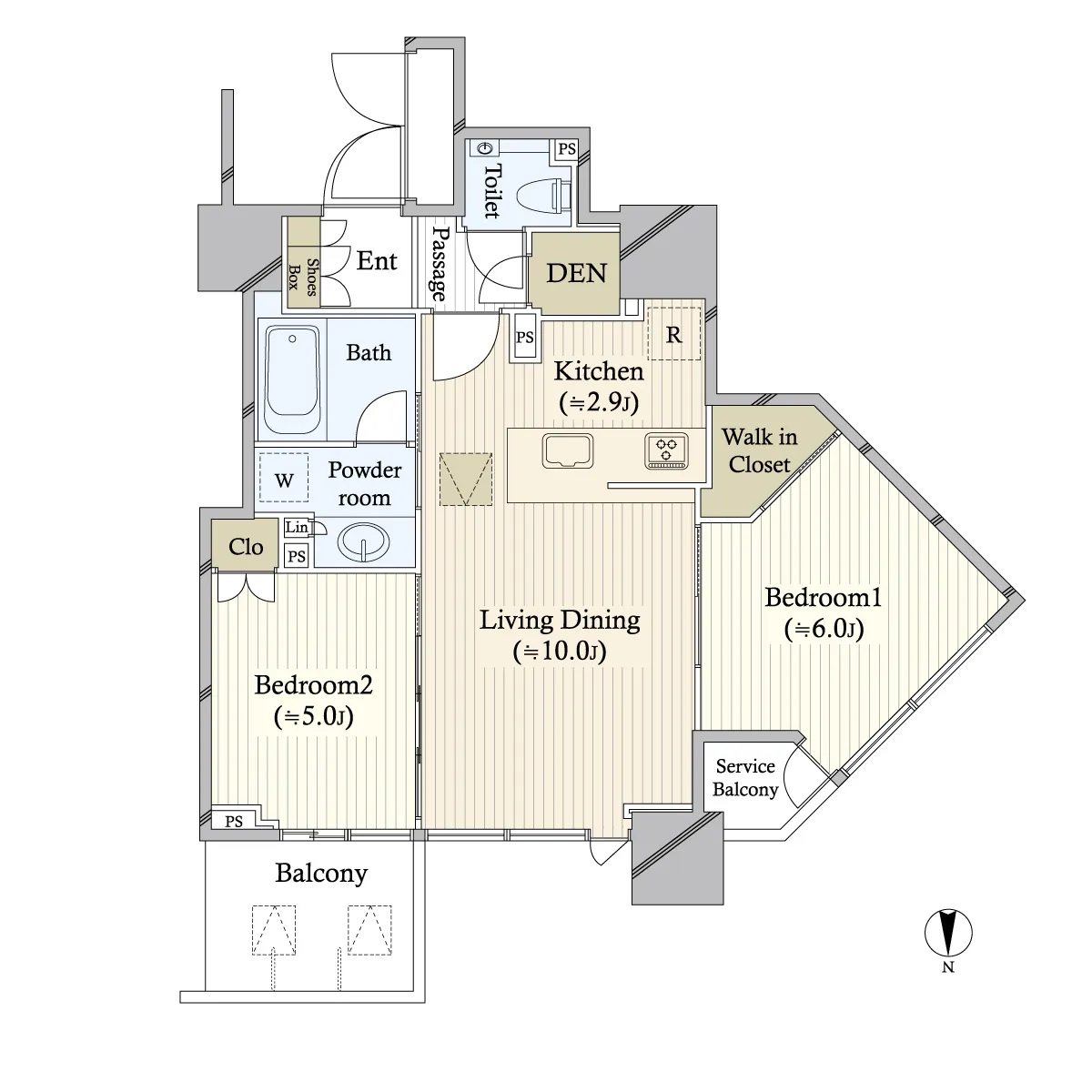 2LD・K+N+WIC<br>55.28m²