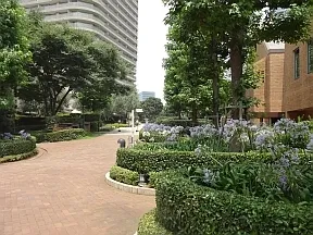 佃公園を左にリバーシティ21内に進み<br>ます