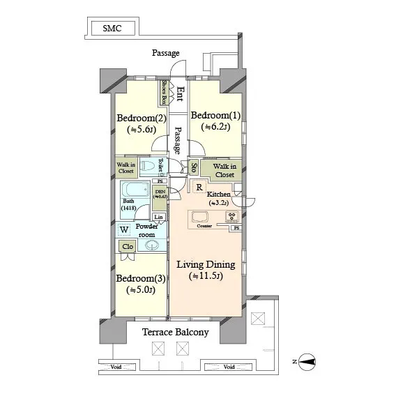 3LD・K+N+WIC<br>71.11m²