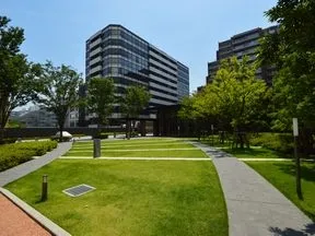 散歩道が配された芝生のシーズンパーク。小さな杜のような木立を形成しています。