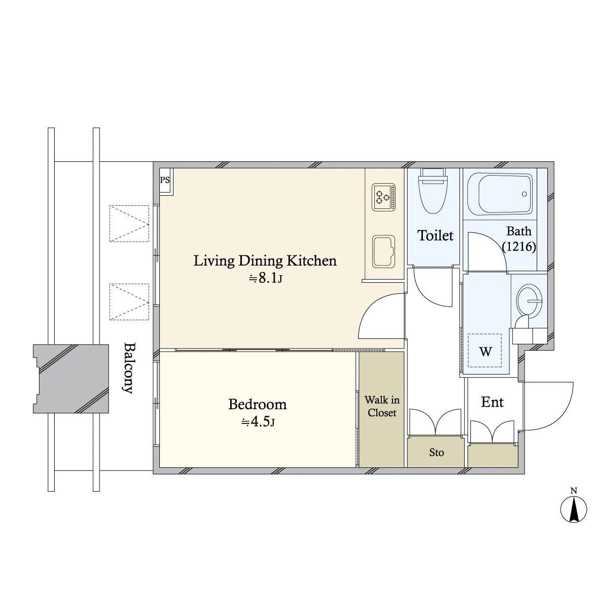 1LD・K+WIC<br>34.01m²