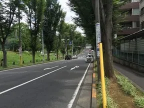 「美しが丘2丁目公園前」の信号を右折<br>し公園に沿って歩きます