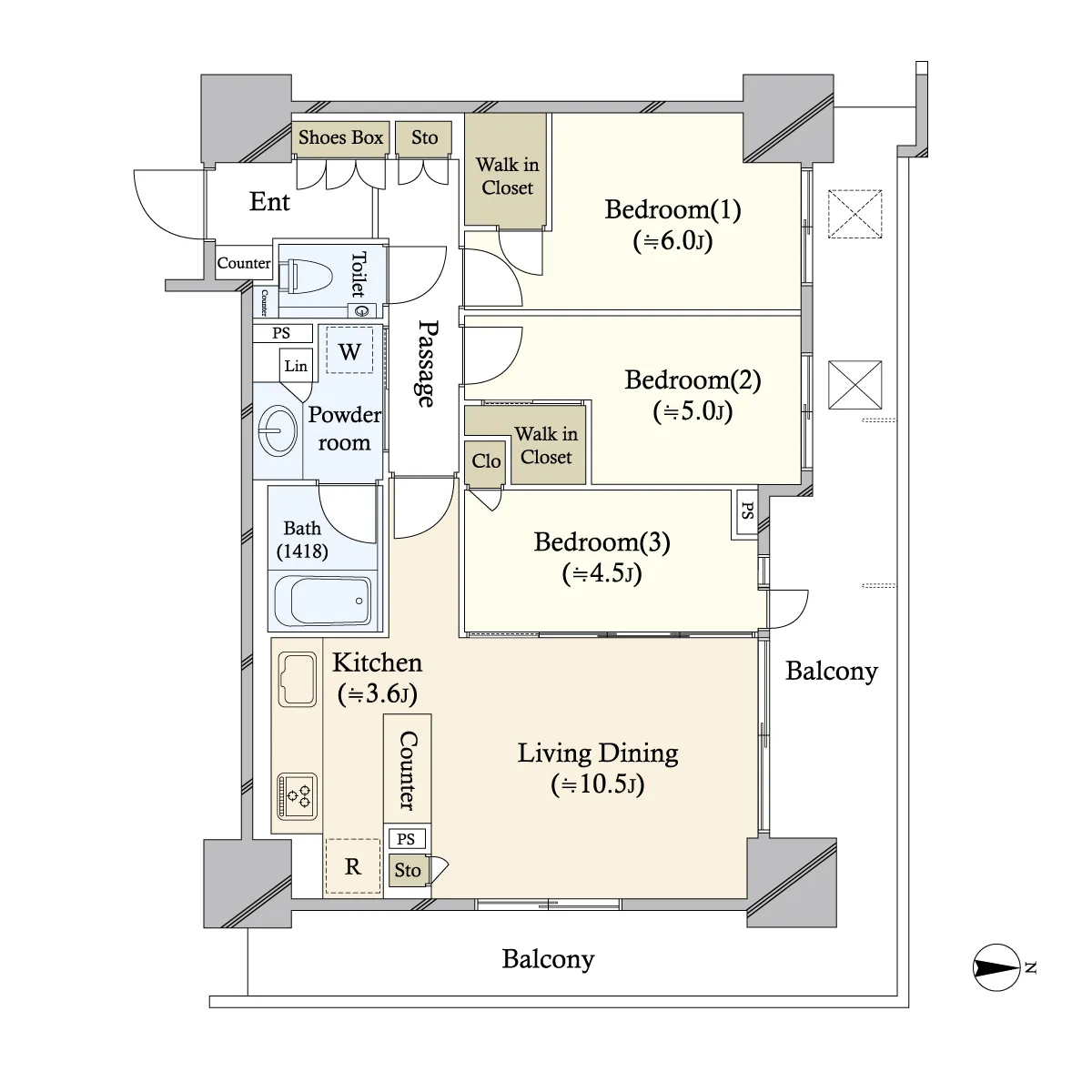 3LD・K+2WIC<br>70.18m²