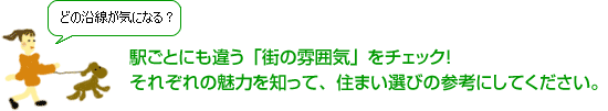 駅ごとにも違う「街の雰囲気」をチェック！　それぞれの魅力を知って、住まい選びの参考にしてください。